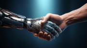 Robot and human shaking hands